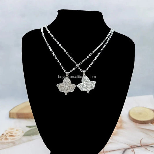 45cm+7cm / 1 / Silver Plated Handmade Greek Sorority White Pearl Rhinestone IVY Leaf Pendant Necklace Jewelry
