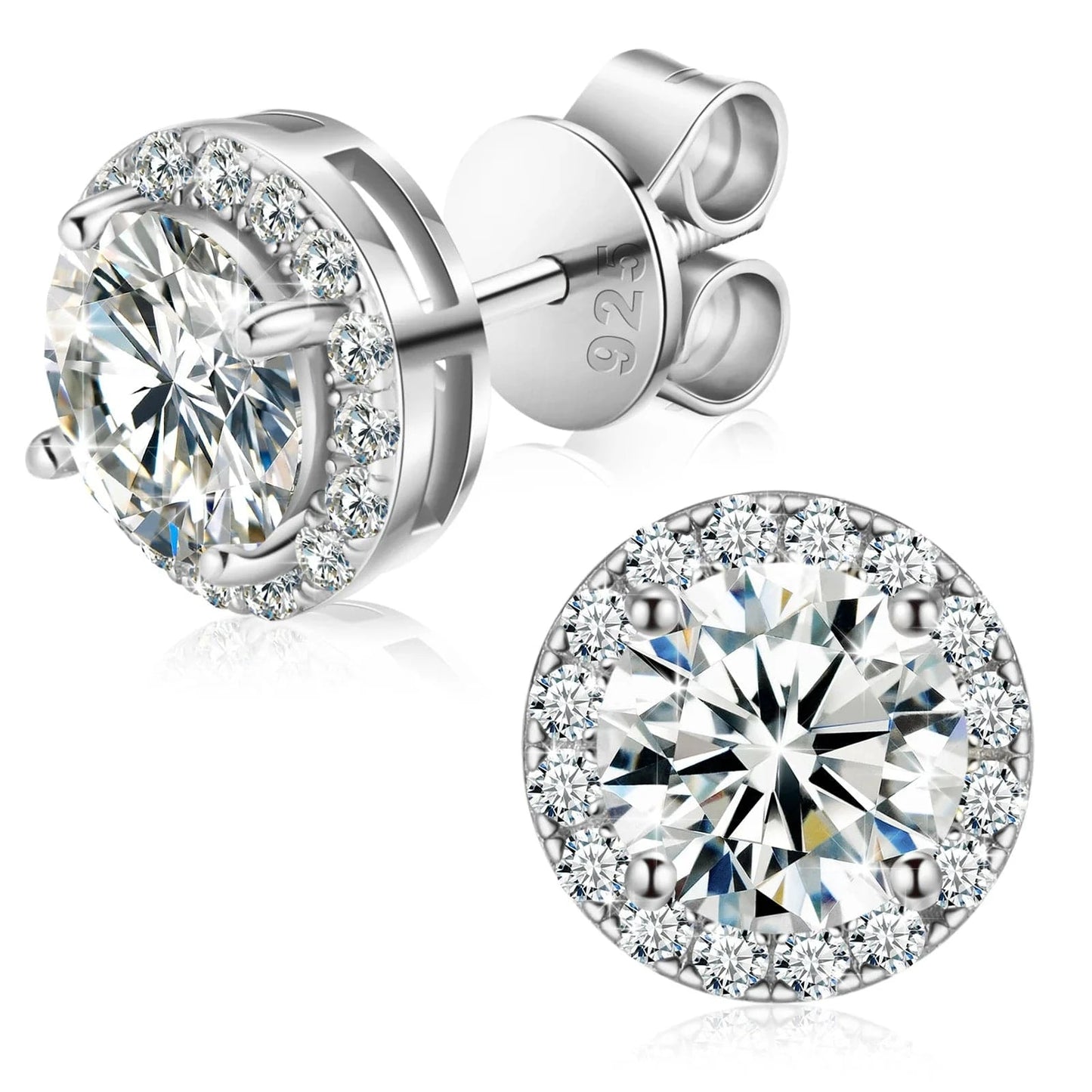 4mm 0.3ct*2-Silver Dropshipping Luxury Fine Jewelry Fashion Mens 3mm-10mm Iced Out Gold Plated 925 Silver VVS Moissanite Diamond Halo Stud Earrings