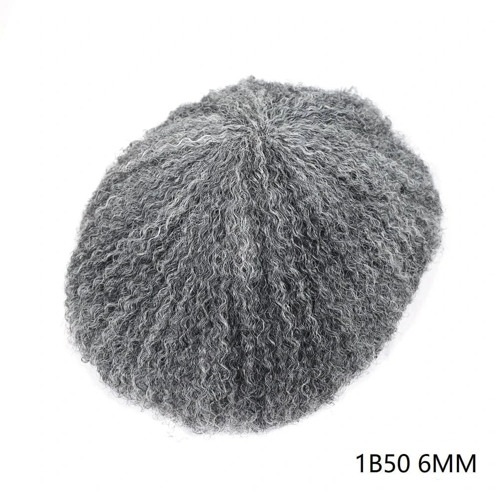 4mm Afro Curly silver 60# Man Hairpieces Natural Human Man Hair Prosthesis Full Lace Net Base Male Hair Toupee For Men
