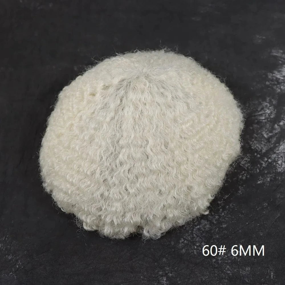 4mm Afro Curly silver 60# Man Hairpieces Natural Human Man Hair Prosthesis Full Lace Net Base Male Hair Toupee For Men