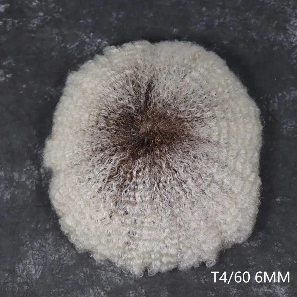 4mm Afro Curly silver 60# Man Hairpieces Natural Human Man Hair Prosthesis Full Lace Net Base Male Hair Toupee For Men