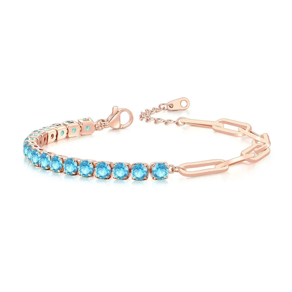4mm Stone / rose gold aquamarine Paper Clip Chain Tennis Bracelet Women Asymmetric Kpop Hand Bracelets Zircon Y2k Accessories Luxury Designer Jewelry Gift LAMOON