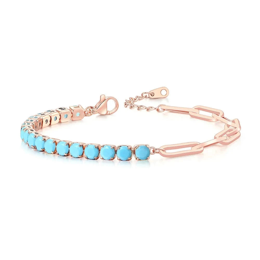 4mm Stone / rose gold chalchite Paper Clip Chain Tennis Bracelet Women Asymmetric Kpop Hand Bracelets Zircon Y2k Accessories Luxury Designer Jewelry Gift LAMOON