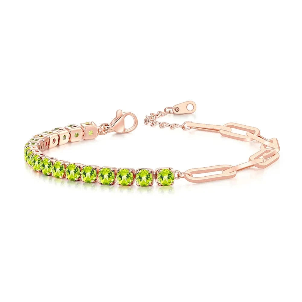 4mm Stone / rose gold olive green Paper Clip Chain Tennis Bracelet Women Asymmetric Kpop Hand Bracelets Zircon Y2k Accessories Luxury Designer Jewelry Gift LAMOON