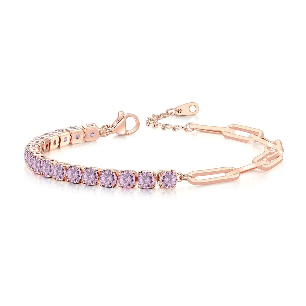 4mm Stone / rose gold pink Paper Clip Chain Tennis Bracelet Women Asymmetric Kpop Hand Bracelets Zircon Y2k Accessories Luxury Designer Jewelry Gift LAMOON
