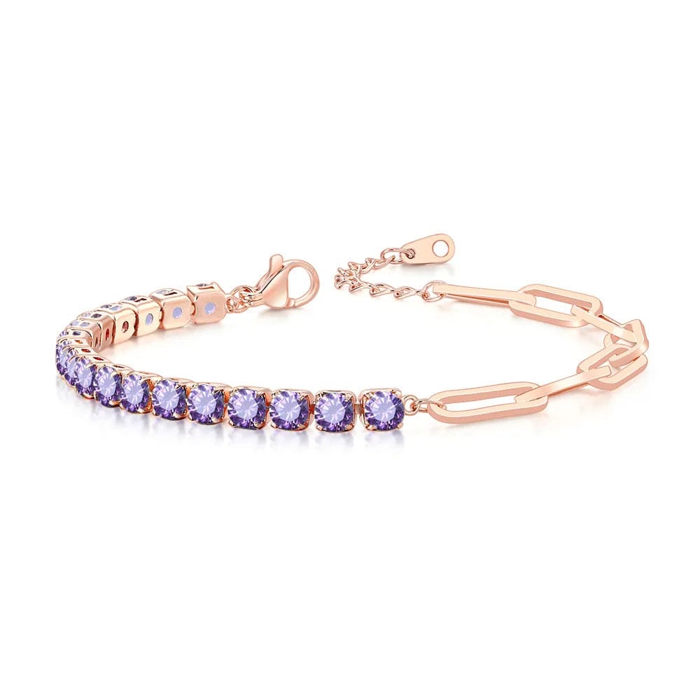 4mm Stone / rose gold purple Paper Clip Chain Tennis Bracelet Women Asymmetric Kpop Hand Bracelets Zircon Y2k Accessories Luxury Designer Jewelry Gift LAMOON