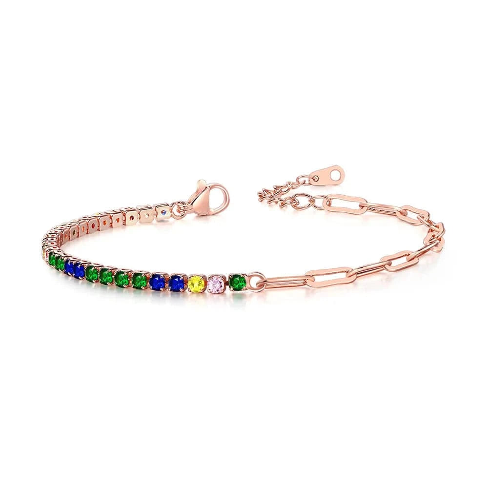 4mm Stone / rose gold rainbow Paper Clip Chain Tennis Bracelet Women Asymmetric Kpop Hand Bracelets Zircon Y2k Accessories Luxury Designer Jewelry Gift LAMOON