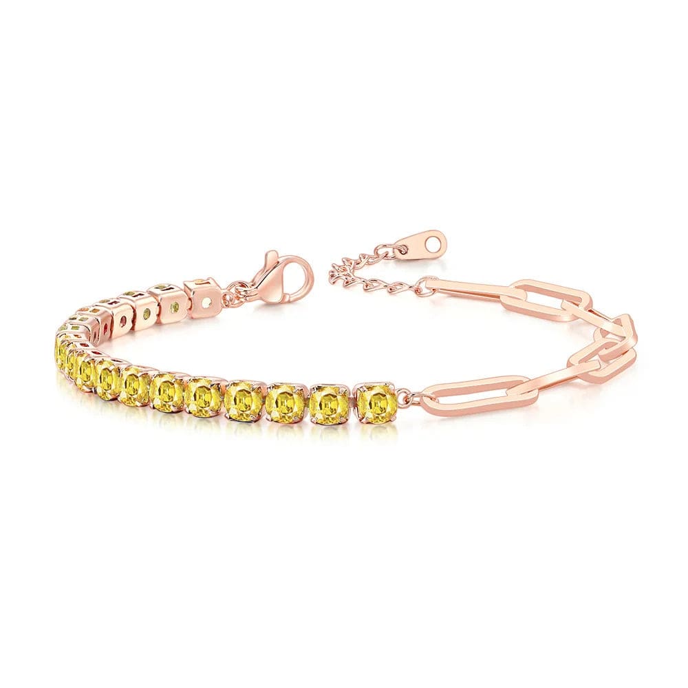4mm Stone / rose gold yellow Paper Clip Chain Tennis Bracelet Women Asymmetric Kpop Hand Bracelets Zircon Y2k Accessories Luxury Designer Jewelry Gift LAMOON