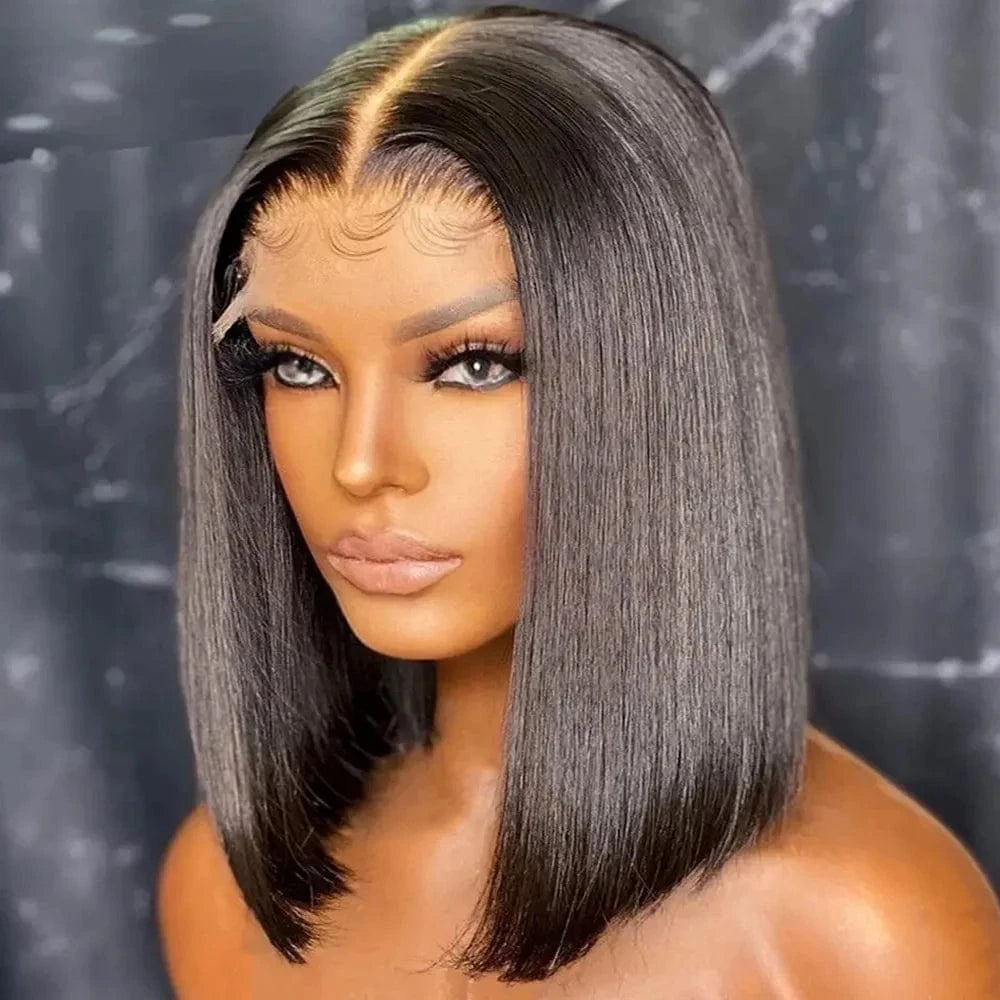 4x4 bob straight / 8 Inches Custom All Size 13*4 Body Wave Human Hair 180% Density Brazilian Virgin Hair Transparent Lace Front Wig For Women
