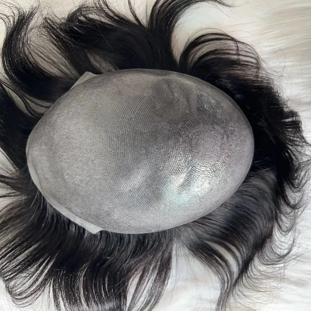 4X5 / Black / 6inches Wholesale Human Hair 0.04 mm 0.06 mm Injected Super Thin Skin PU Base Invisible Knots Natural straight Hairline Toupee For Men