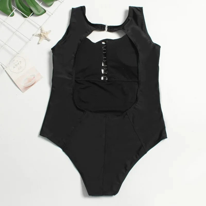 4XL / Black DAMOCHIC Wholesale One Piece Swimwear Backless Black Sexy Bikini Solid Color Bathing Suit 1 Piece Plus Size Swimsuit Modest 2023
