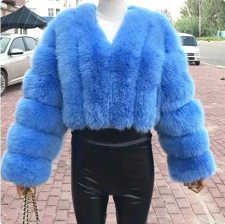 4XL / Blue New Design Plus Size Outdoor Furry Fall Ladies Fluffy Mommy And Me Adult Warm Trendy faux fox fur coats winter women's jackets