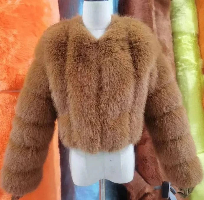 4XL / Brown New Design Plus Size Outdoor Furry Fall Ladies Fluffy Mommy And Me Adult Warm Trendy faux fox fur coats winter women's jackets