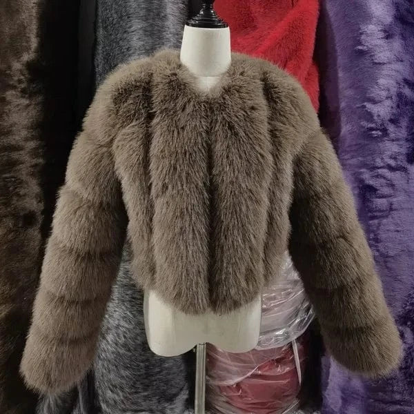 4XL / Dark khaki New Design Plus Size Outdoor Furry Fall Ladies Fluffy Mommy And Me Adult Warm Trendy faux fox fur coats winter women's jackets
