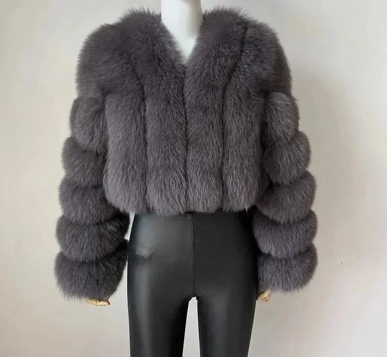 4XL / Gray New Design Plus Size Outdoor Furry Fall Ladies Fluffy Mommy And Me Adult Warm Trendy faux fox fur coats winter women's jackets