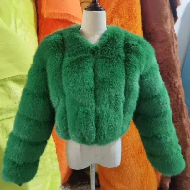 4XL / Green New Design Plus Size Outdoor Furry Fall Ladies Fluffy Mommy And Me Adult Warm Trendy faux fox fur coats winter women's jackets