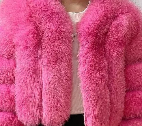 4XL / Hot pink New Design Plus Size Outdoor Furry Fall Ladies Fluffy Mommy And Me Adult Warm Trendy faux fox fur coats winter women's jackets