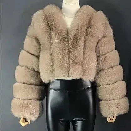 4XL / khaki New Design Plus Size Outdoor Furry Fall Ladies Fluffy Mommy And Me Adult Warm Trendy faux fox fur coats winter women's jackets