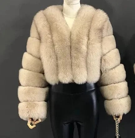 4XL / Light khaki New Design Plus Size Outdoor Furry Fall Ladies Fluffy Mommy And Me Adult Warm Trendy faux fox fur coats winter women's jackets