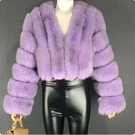 4XL / light purple New Design Plus Size Outdoor Furry Fall Ladies Fluffy Mommy And Me Adult Warm Trendy faux fox fur coats winter women's jackets