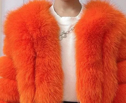 4XL / Orange New Design Plus Size Outdoor Furry Fall Ladies Fluffy Mommy And Me Adult Warm Trendy faux fox fur coats winter women's jackets