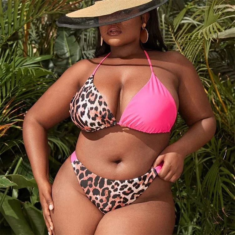 4XL / Pink Leopard Print DAMOCHIC New Woman Swimwear Beachwear 2023 Two Piece Thong Bathing Suit Custom Logo Leopard Print Triangle Plus Size Bikini Sets