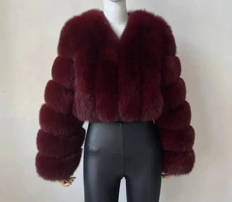 4XL / Wine red New Design Plus Size Outdoor Furry Fall Ladies Fluffy Mommy And Me Adult Warm Trendy faux fox fur coats winter women's jackets