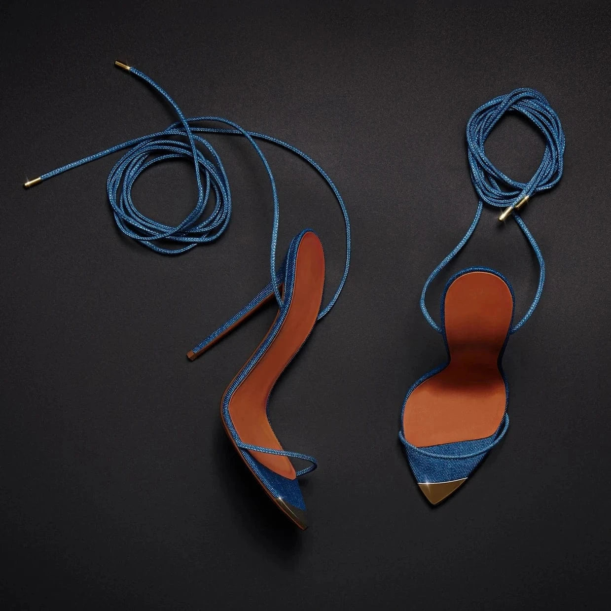 5.5 / denim Custom logo drop shipping denim lace up high heel sandal 2023 high quality women heels