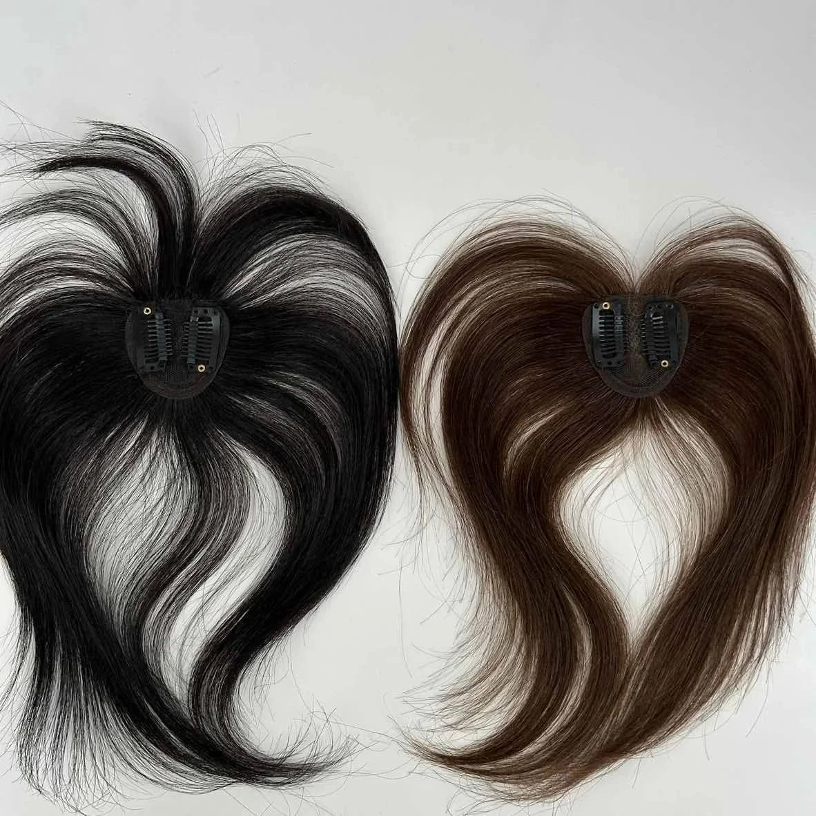 5*5cm / Natural Black / 25cm Wholesale Women's Virgin Remy Hair Topper Silk Top Bonding Toupees Wigs Human Hair Pieces Replacement System with Bangs In Stock