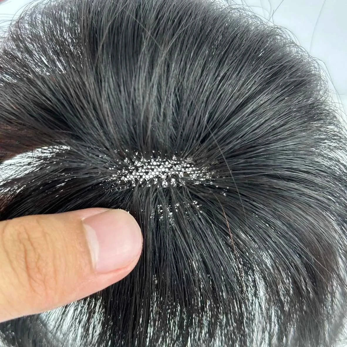 5*5cm / Natural Black / 25cm Wholesale Women's Virgin Remy Hair Topper Silk Top Bonding Toupees Wigs Human Hair Pieces Replacement System with Bangs In Stock