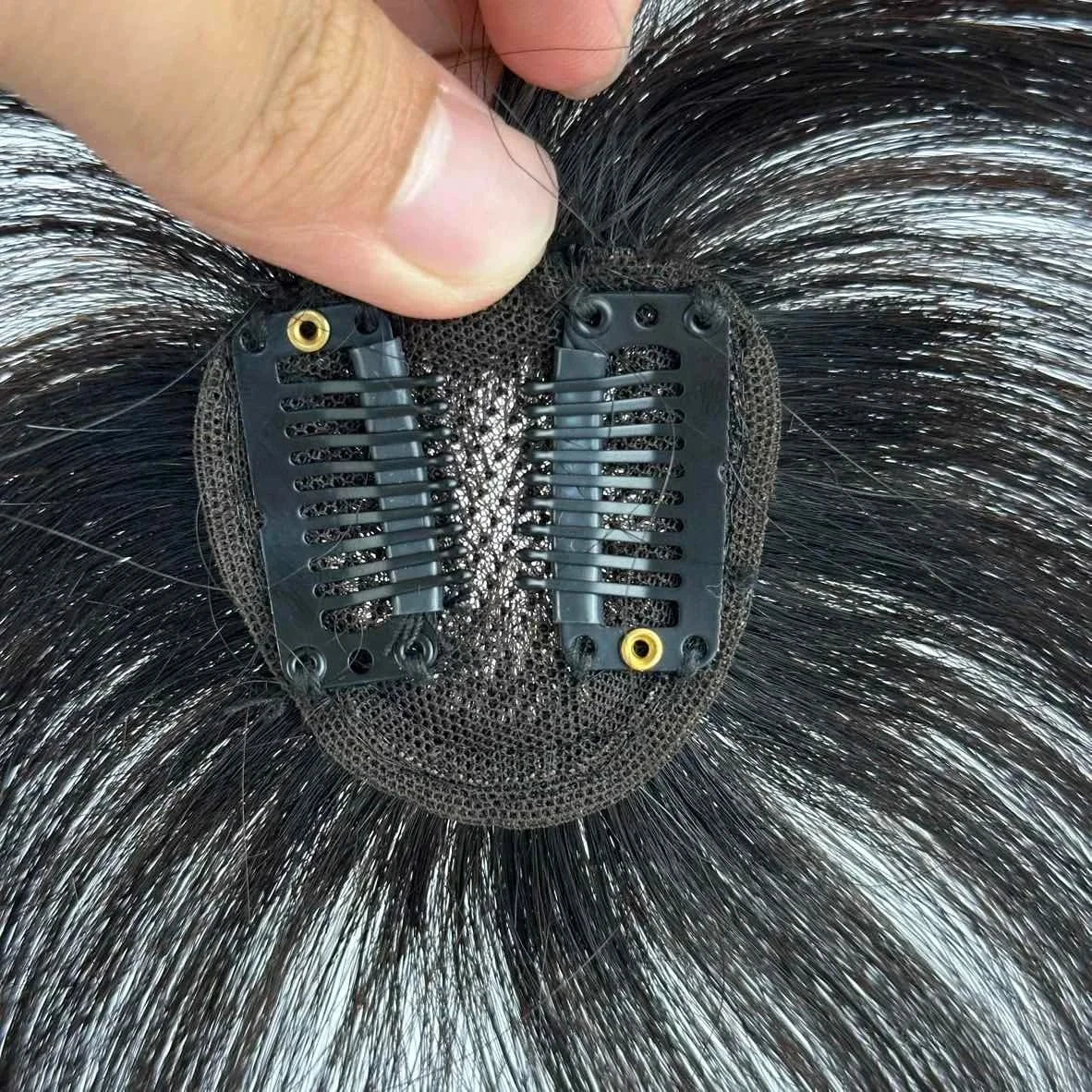 5*5cm / Natural Black / 25cm Wholesale Women's Virgin Remy Hair Topper Silk Top Bonding Toupees Wigs Human Hair Pieces Replacement System with Bangs In Stock