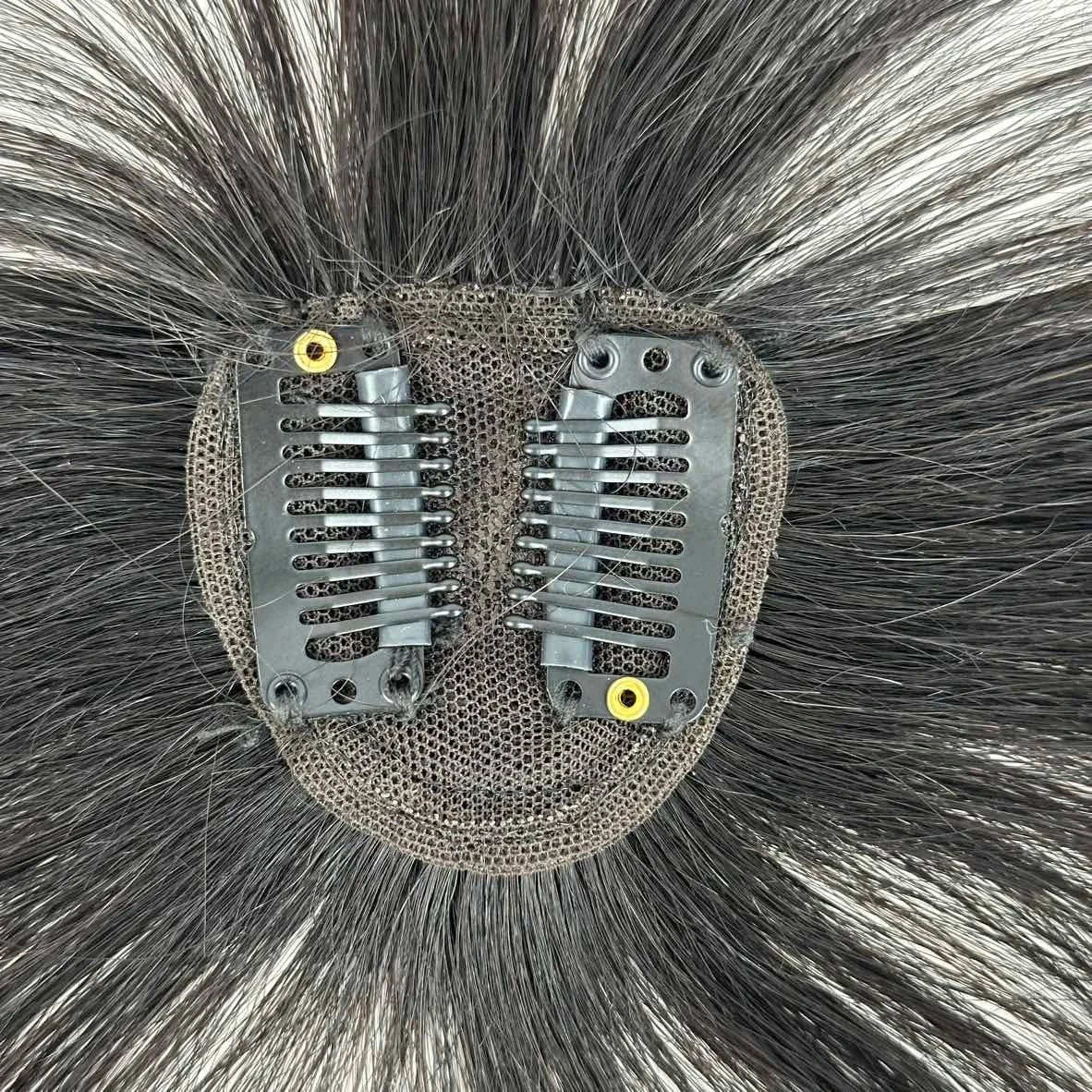 5*5cm / Natural Black / 25cm Wholesale Women's Virgin Remy Hair Topper Silk Top Bonding Toupees Wigs Human Hair Pieces Replacement System with Bangs In Stock