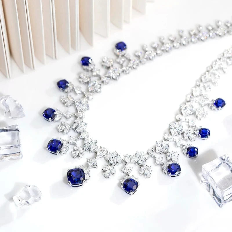 5 / 925 silver Messi Jewelry 925 Silver White Gold Custom Moissanite Lab Sapphire Chain Necklace Ring Jewelry Set