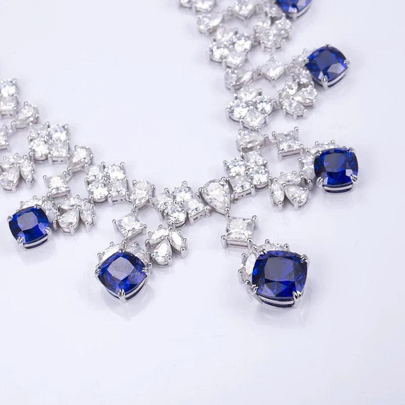 5 / 925 silver Messi Jewelry 925 Silver White Gold Custom Moissanite Lab Sapphire Chain Necklace Ring Jewelry Set