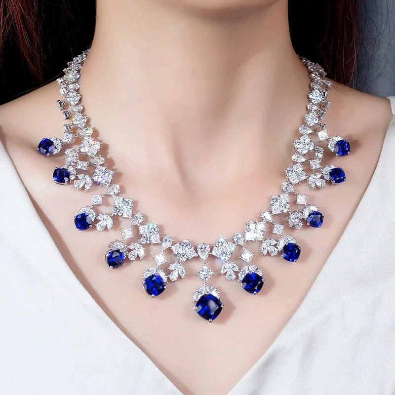 5 / 925 silver Messi Jewelry 925 Silver White Gold Custom Moissanite Lab Sapphire Chain Necklace Ring Jewelry Set