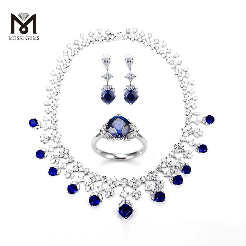 5 / 925 silver Messi Jewelry 925 Silver White Gold Custom Moissanite Lab Sapphire Chain Necklace Ring Jewelry Set