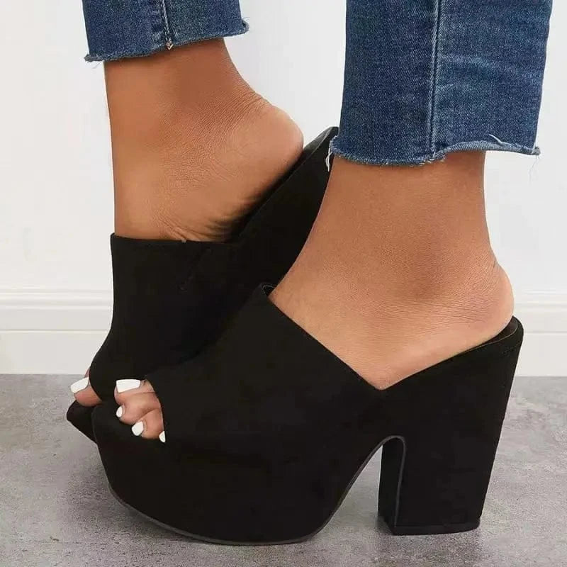 5 / Black New Design Thick Sole High Heels Ladies Chunky Platform Sandals for Women chinese mature women sexy high heels