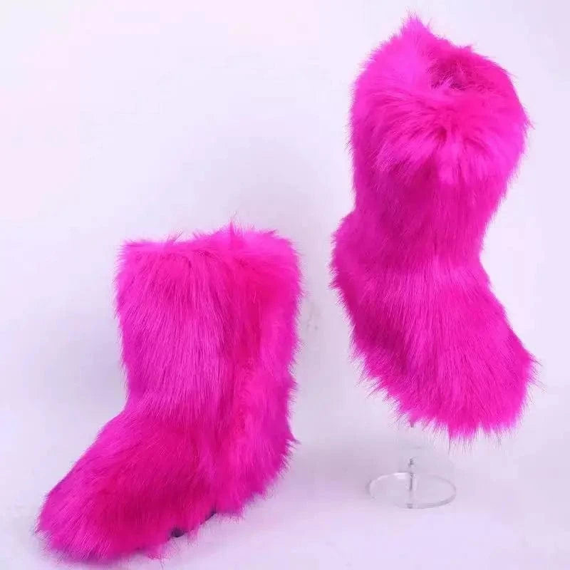 5 / JM-11 Faux furry fluffy soft plush ladies women winter knee high boots matching faux fur women headband set