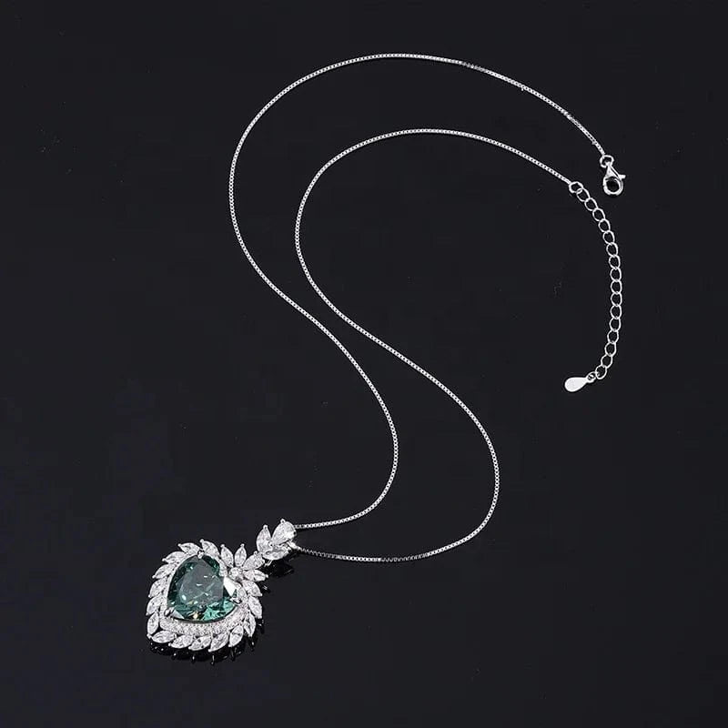 5 / Silver chain necklace 2024 Fancy Radiant Cut Heart Jewelry Set Luxury 100% S925 Sterling Silver Mint Green CZ Ring Necklace Wedding Jewelry Sets