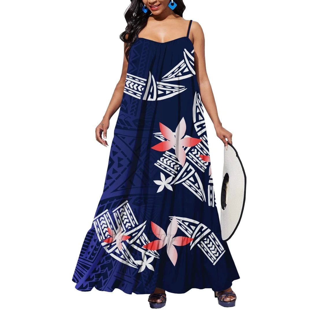 5 XL / 0392D-D7Q 2024 New Arrival Custom Print Tonga Polynesian Tribal Casual Dresses Plus Size Party Outdoor Summer Polynesian Clothing