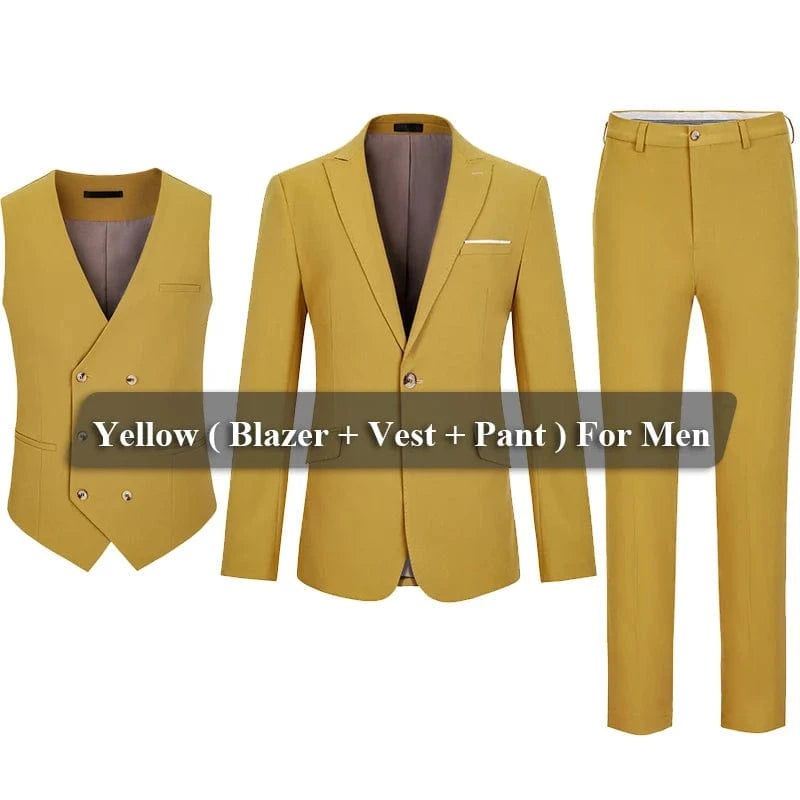 5 XL / 3-Piece Yellow Suit for Men High Quality 3-Piece Business Formal Suit Set OEM Yellow Same Style for Men Women Polyester Pant Suit Wholesale Dropshipping