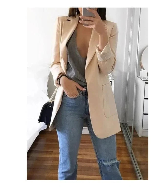 5 XL / apricot Hot Sale Plus Size Coat Long Sleeve Fashion Lapel Slim Cardigan Temperament Suit Jacket Women Blazer
