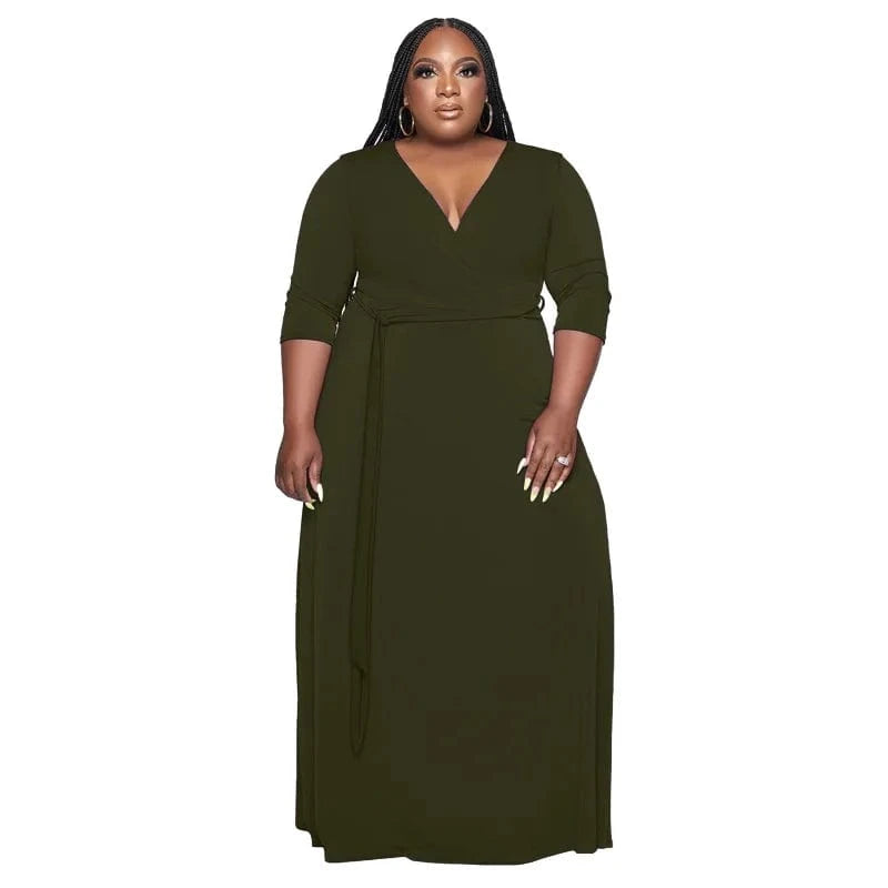 5 XL / Army Green African Dresses for Black Women Elegant Evening Party Long Maxi Dress Dashiki Abaya Dubai Gown Muslim Plus Size Women's Dresses
