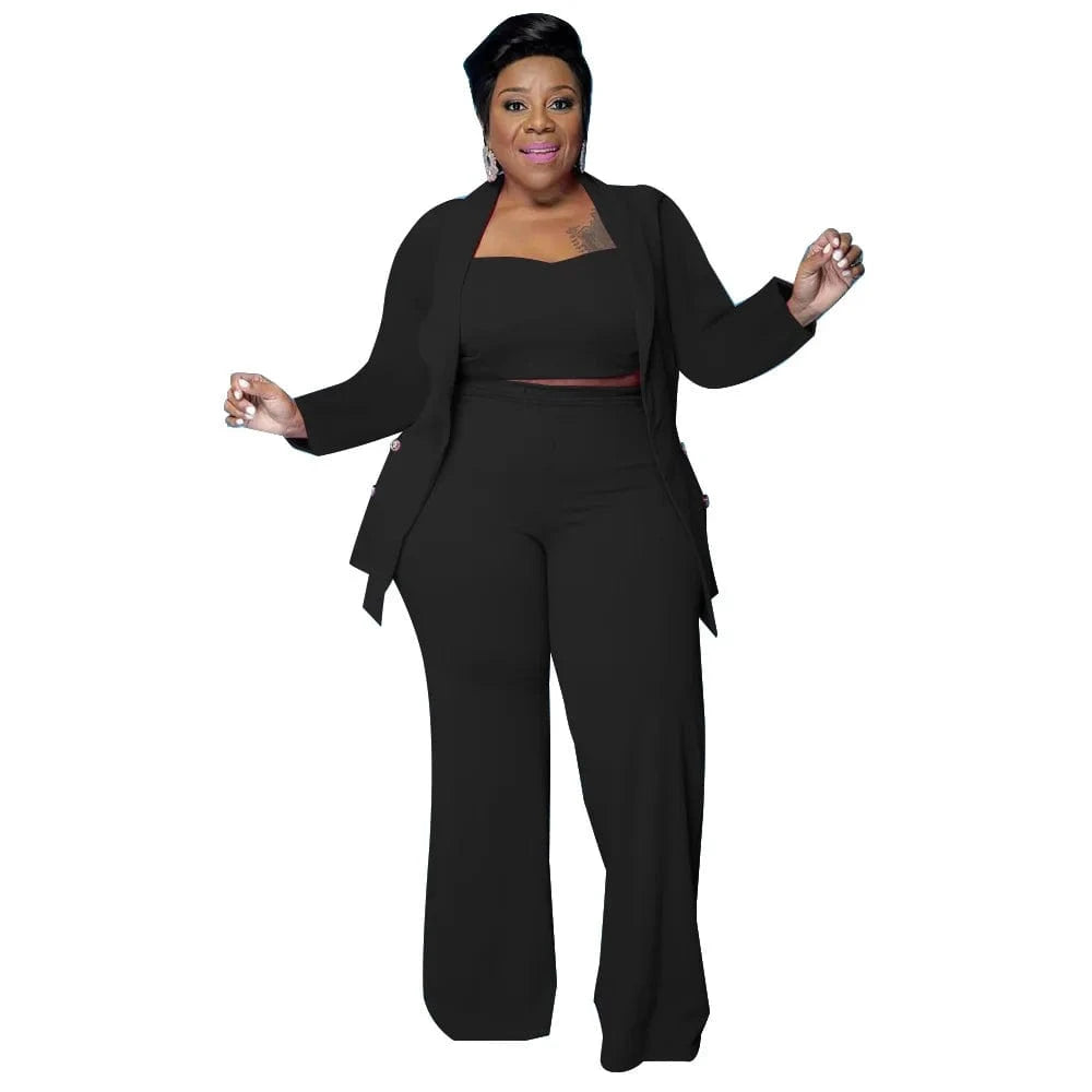 5 XL / Black 5xl Oversized 3 Piece Set Tracksuit Women Coat Vest Long Pants Sets Long Sleeve Fall Clothes Streetwear Plus Size Women's Sets