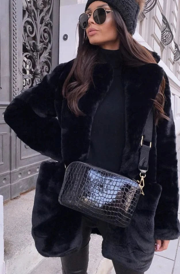 5 XL / Black Liu Ming High Quality Winter Women Elegant Fashion Thick Warm Overcoat Faux Fox Fur Jacket Long 5XL Coats