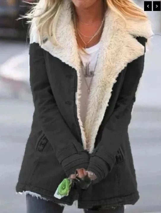 5 XL / Black S-5XL Autumn/Winter Solid Color Plush Collar Medium length Coat Collar long windbreaker
