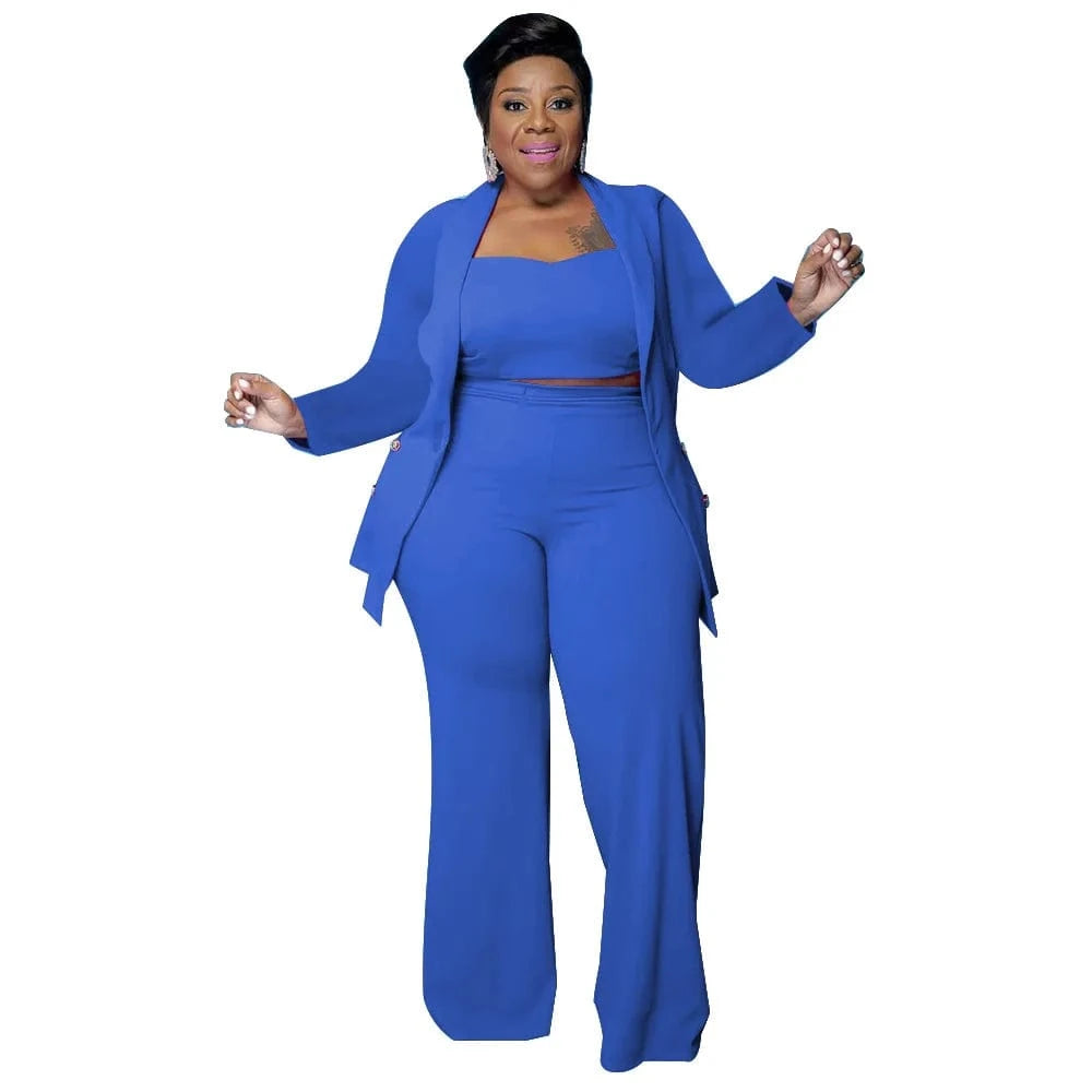 5 XL / Blue 5xl Oversized 3 Piece Set Tracksuit Women Coat Vest Long Pants Sets Long Sleeve Fall Clothes Streetwear Plus Size Women's Sets