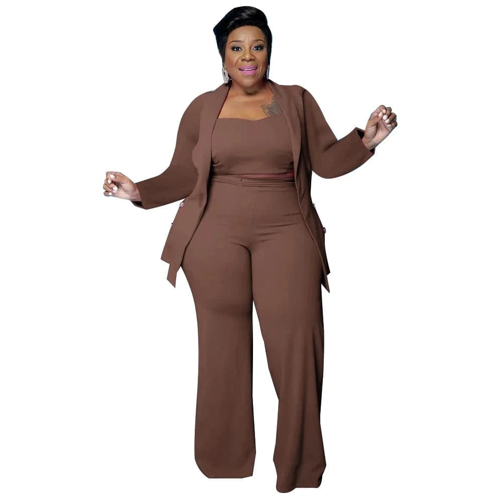 5 XL / Brown 5xl Oversized 3 Piece Set Tracksuit Women Coat Vest Long Pants Sets Long Sleeve Fall Clothes Streetwear Plus Size Women's Sets