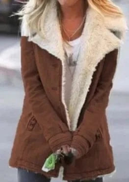 5 XL / Brown S-5XL Autumn/Winter Solid Color Plush Collar Medium length Coat Collar long windbreaker