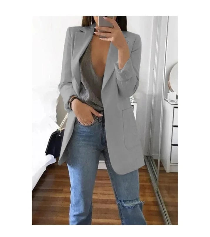 5 XL / Dark Gray Hot Sale Plus Size Coat Long Sleeve Fashion Lapel Slim Cardigan Temperament Suit Jacket Women Blazer